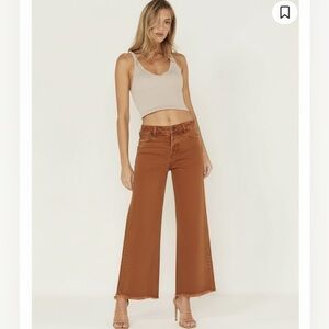 CLEO + WOLF HIGH RISE DISTRESSED STRETCH LOOSE WIDE LEG JEANS Brown 2 cotton